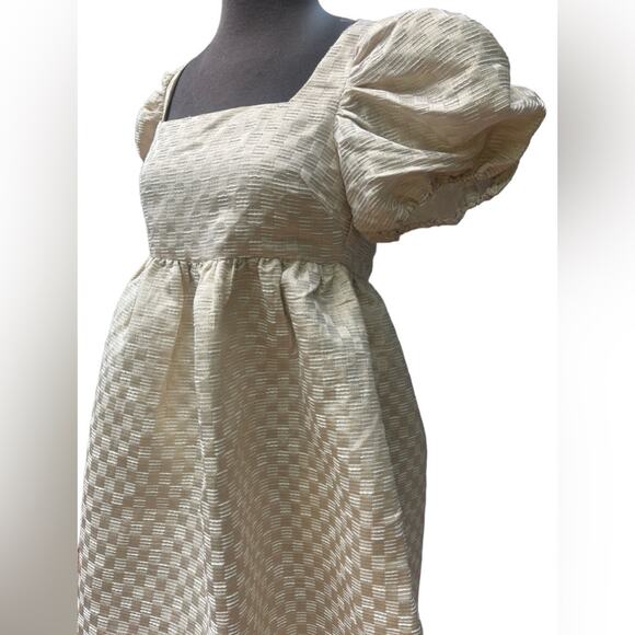 Jacquie The Label Milkmaid Babydoll Gold Metallic Milk Maid Dress Small Regency - Picture 4 of 11